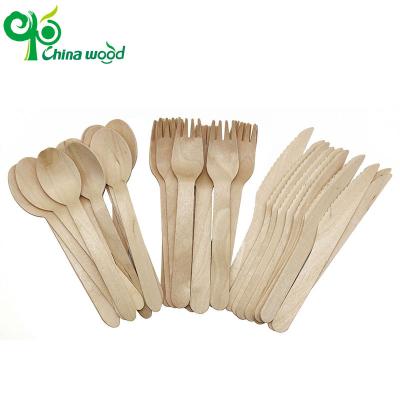 China Eco Friendly Disposable Travel Biodegradable Wooden Cutlery Spoon Knife And Fork Combo Set for sale