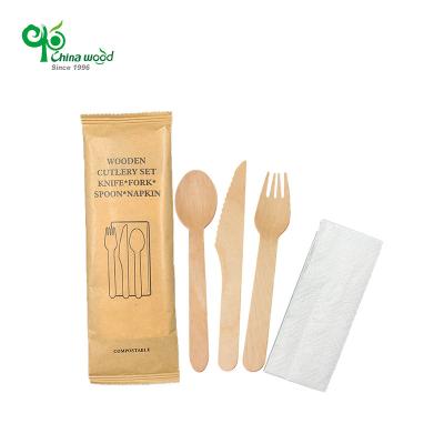 China Mechanical Automation OEM Logo Restaurant Bio Disposable 4 In 1 Cutlery Set Fork Spoon Wooden Knife for sale