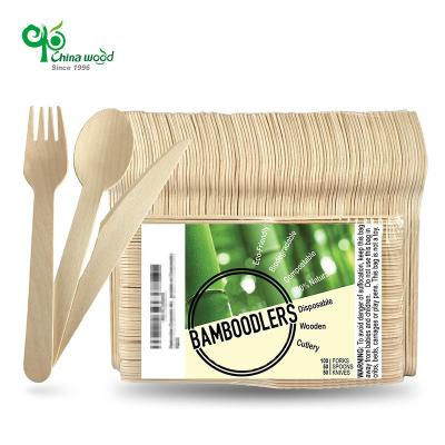 China De Yada 100% China Wood Biodegradable Disposable Bamboo Cutlery Travel Knife Sets Disposable Spoons and Forks for sale