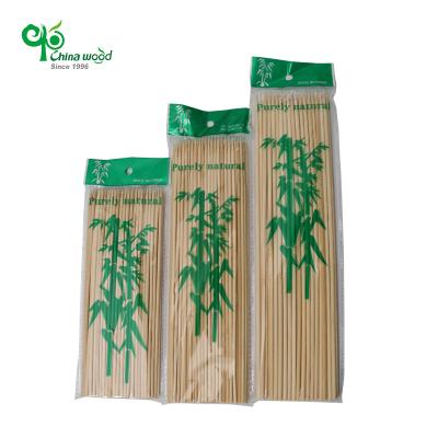 China Food Grade Easily Cleaned Natural Wholesale Flat Bamboo Barbecue Grilling Disposable Skewers Sticks Logo for sale