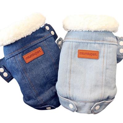 China Viable Hot Sale Fashion Dog Jeans Coat Warm Small Dogs Cats Clothes Winter Thickened Puppy Clothes Pet Denim Jacket for sale