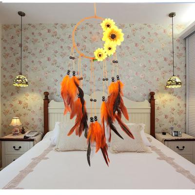 China Retro Dreamcatchers Feather Dreamcatcher Feather Home Decor Decoration For Car Catcher Feather Dream Wall Hanging Vintage Trendy Circular for sale