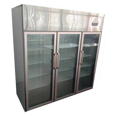 China Single-Temperature S-QBSC-1350D Large size three door freezer (glass door) Commercial stainless steel refrigerator supermarket shelves freezer for sale