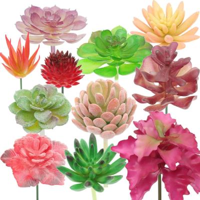 China Home Party Decoration 11 Pcs DIY Assorted Mini Artificial Succulents Plants Flocking Unpotted Succulents Decoration for sale