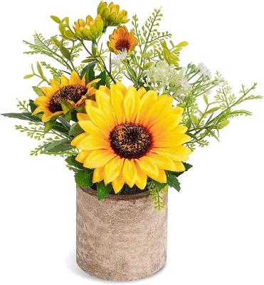 China Small Rustic Yellow Artificial Flower Bohemian Sunflower Potted Decorations For Home Table for sale