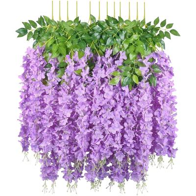 China Bohemian Bushy Rattan Garland Hanging Artificial Flower Wisteria Silk Vine for Outdoor Wedding Party Garden for sale