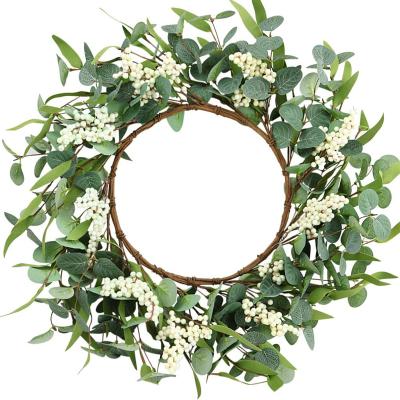 China 50cm Indoor Outdoor Artificial Eucalyptus Garland Green Leaf Wreath For Door Wall Window Celebration Party for sale