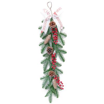 China Popular Artificial Christmas Pine Wreath With Red Berry Branch Pine Cone Winter Greenery Wreath for sale