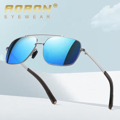 China Aoron Small Rectangle Square Men Sunglasses Classic Metal Frame Discoloration UV400 Outdoor Fishing Sun Shades Glasses A698 for sale