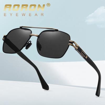 China Fashion Sun Glasses Aoron Square Men's Sunglasses A695 Polarized Outdoor Motor Shade Riding Frmaes Sun Double Bridge Metal Fishing Glasses for sale