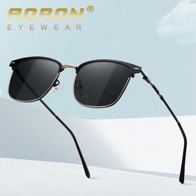 China Fashion High Quality Aoron UV400 Sunglasses Polarized Metal Frame Fashion Square Sunglasses 2021Navy S Blue Black Discoloration Wholesale 6177 for sale