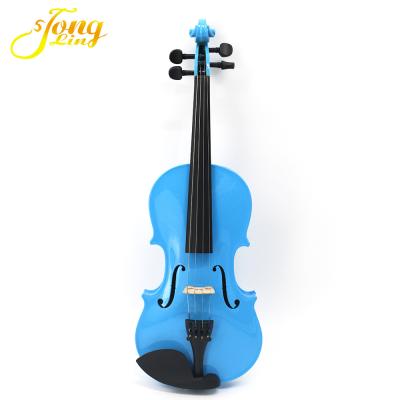 China Beginner Factory Colorful Solidwood Violin Blue Student Violin For Beginner for sale