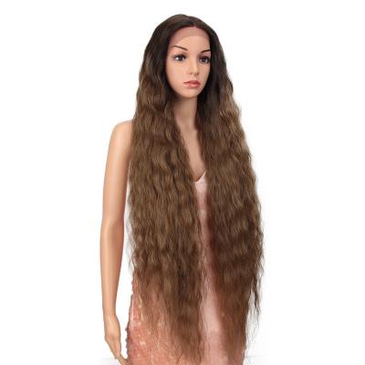 China Italian Noble Wave 40 Inch Bohemian Wave Lace Up Women's Natural Soft Piece Synthetic Hair T Front Synthetic Wigs For Black Wigs for sale