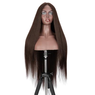 China Noble Skin Wave Front Lace Wig 40 Inches Middle Fiber Brown Heat Resistant Synthetic Wig Cheap Roman Straight Silky Straight Hair for sale