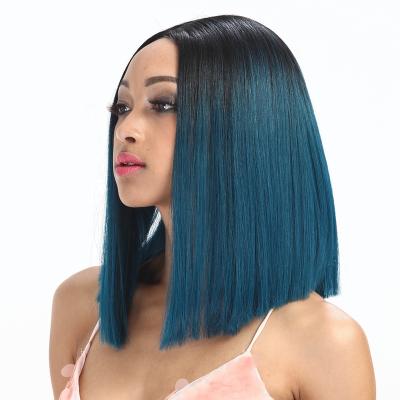 China Silky Straight Wave 14Inch SHAKIA Gray Angel Pink Ombre Middle Part Blonde Above Shoulder Bob Straight Hair Synthetic Lace Abbreviated Blunt Front Wig for sale