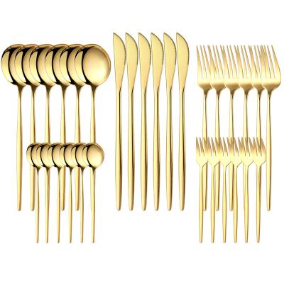 China Sustainable Quality Assurance 30 pieces Stainless Steel Cutlery Set Restaurant Golden Flatware Sets for sale