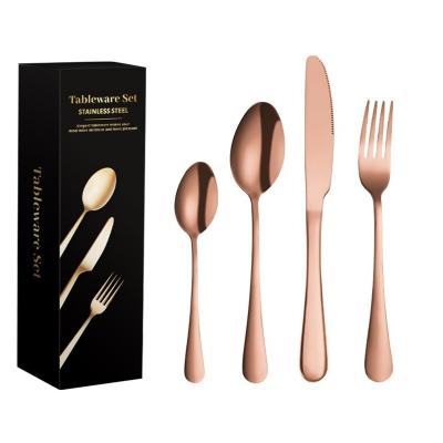 China Sustainable Deluxe 24PCS rose gold knife and fork spoon Flatware Sets restaurant wedding gifts Stainless steel cutlery sets for sale