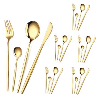 China Sustainable Royal Luxury 24PCS Gold Stainless Steel knife Fork and spoon Wedding Cutlery Baroque Style Flatware Set for sale