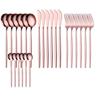 China Sustainable Portuguese Cutlery Portable Flatware Set Rose Gold Cutlery Set Stainless Steel 24PCS for sale