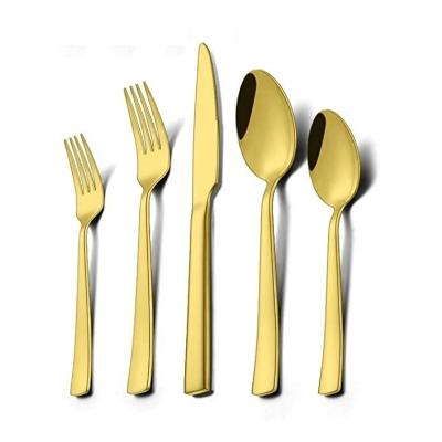 China Sustainable Royal Luxury Gold 20pcs 430silverware cutlery set Stainless steel knife, fork and spoon reusable flatware set for sale