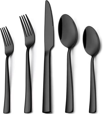 China Sustainable High quality 430 stainless steel cutlery wedding wholesale 20 piece knife, fork and spoon silver gift black flatware set for sale