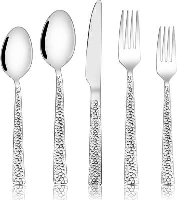 China Sustainable Wholesale square handle 430 stainless steel knife and fork spoon flatware 5pcs  hotel cutlery set custom for sale