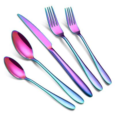 China Sustainable Shunli Best Selling 5pcs Stainless Steel 430 Rainbow Flatware Set Silverware Gold Knife fork Spoon Cutlery Set for sale