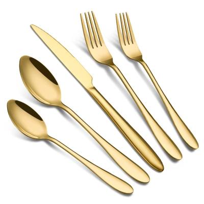 China Sustainable Wholesale 5 Piece Stainless Steel Flatware Silverware 18/0   Kitchen Party Wedding Dinner Gold Spoon Fork Knife Cutlery Set for sale