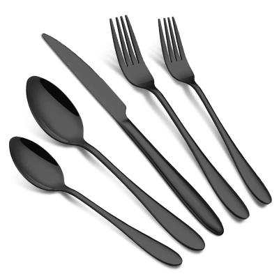 China Sustainable Shunli amazon Luxury fancy 430 stainless steel silverware dinner knife spoon fork 5 pieces set Black cutlery  wholesale for sale