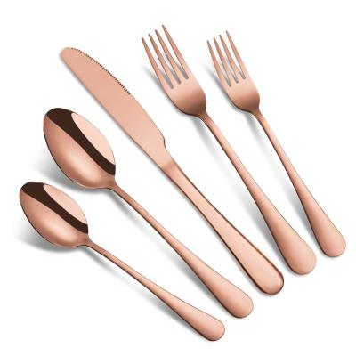 China Sustainable Wholesale 5Pieces Flatware Stainless Steel Wedding Party Cutlery Set Rose Gold Gift Box for sale