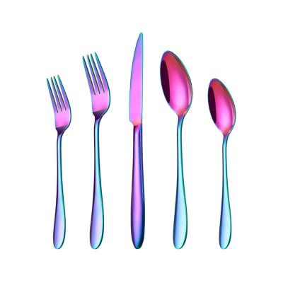 China Sustainable Customized 5pcs Stainless Steel 430 Rainbow Flatware Set High quality Canteen Cutlery Set for sale