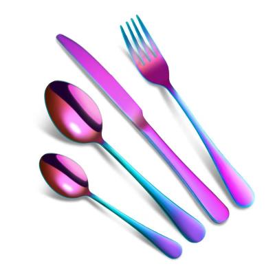 China Sustainable Elegant 4pcs stainless steel spoon fork knife rainbow color flatware set restaurant  cutlery manufacturer for sale