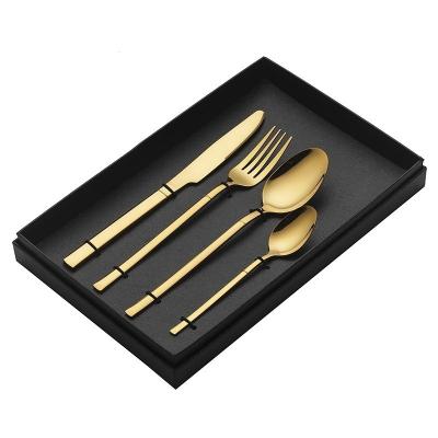 China Sustainable Dishwasher Safe 4- piece Durable 18/0 Flatware Set Golden Matte Cutlery For Canteen Picnic Camping for sale