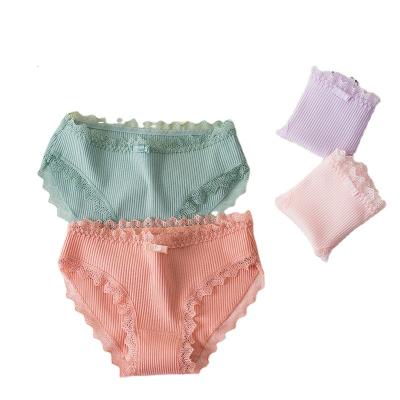 China New Breathable Cotton Briefs Women Underwear Sexy Low Rise Lace Panties Striped Skin-Friendly Panties For Women for sale