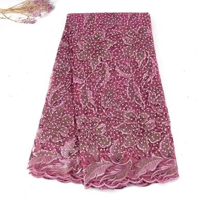 China 2021 Sustainable JY Peach Color Lace Material Laces Fabrics With Beads For Women for sale