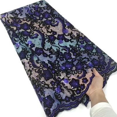 China 2022 Latest Viable African Flocking Sequins Velvet Lace Fabric High Quality French Lace Fabric For Wedding for sale