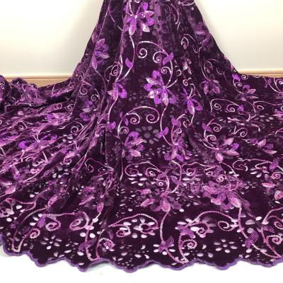 China Pretty workable purple color lady evening dresses african order velvet lace fabric lace for ceremony for sale