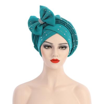 China Wedding sego headtie hot sale african headtie bowknot hats gele with braids for nigerian women for sale