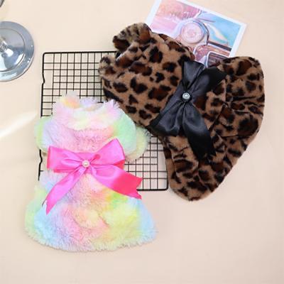 China Viable Colorful Leopard Autumn Winter Small Pet Dog Luxury Warm Clothes Dress for sale