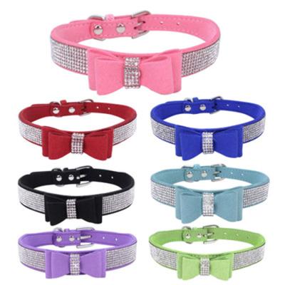 China Hot Luxury Lights Amazon Dog Collar Rhinestone Dog Bow Collar Pet Collar For Dogs for sale