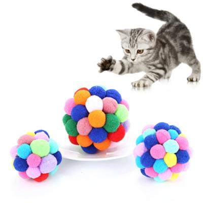 China Hot Colorful Elastic Indoor Interactive Pet Stocked Cat Toy Interact Balls 3 Sizes With Bell for sale