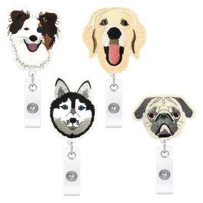 China Wholesale Cute Office Cartoon Pet Vet Dog Felt Retractable ID Badge Reel Holder With Clip for sale