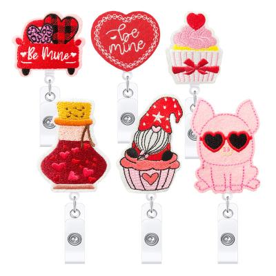 China Custom Retractable Felt Animal Embroidery Badge Reel Office Valentine's Day Love Badge Spool Holder for sale