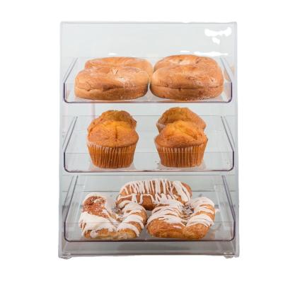 China Acrylic pastry shop/restaurant countertop bakery display case, pastry donut display case with hinged doors for sale