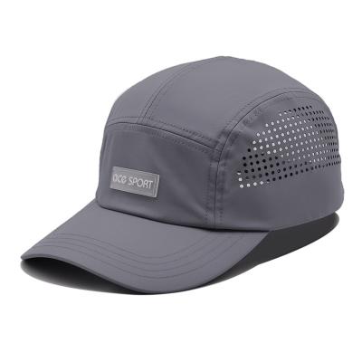 China Lightweight Nylon 5 Panel Camper Hat Waterproof Running Black Running Mesh Cap With Adjustable Strap for sale