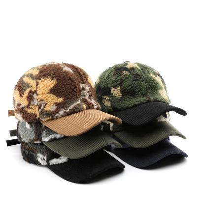 China Herfst Winter Mannen en Vrouwen Warm Dikke Camouflage Corduroy Baseball Cap Custom Volwassenen Winter Wol Mode Baseball Hoeden Hoeden Te koop