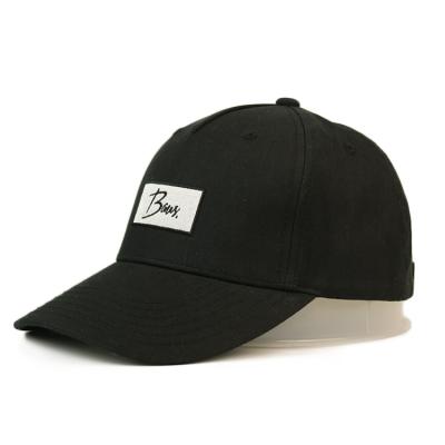 China Soft 5 Panel Baseball Cap Woven Patch Custom Logo Curved Bill Baseball Cap for sale