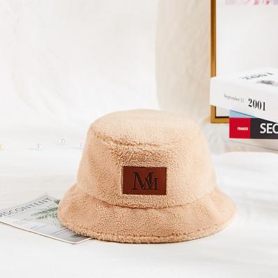 China Plain Color Warm Furry Plush Fisherman Bucket Hat For Ladies for sale