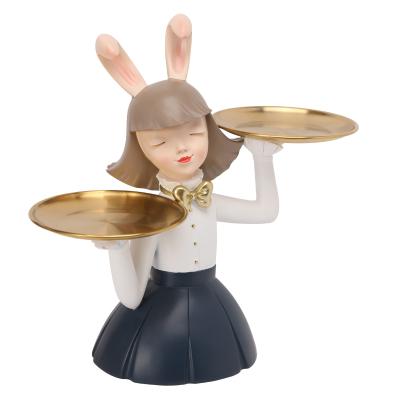 China As Shown Modern Style Rabbit Treasure Girl Tray Decoration Wedding Gift Resin Decoration for sale