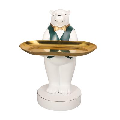 China Modern Gifts Handwork Statue Decoration Bear With Tray Storage Resin Decoration for sale